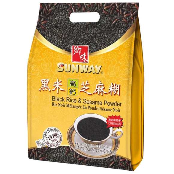 SUNWAY Brand Black Rice & Sesame Powder 13.54 oz (384g) 12 Pack  鄉味牌 高鈣 黑米芝麻糊  12包