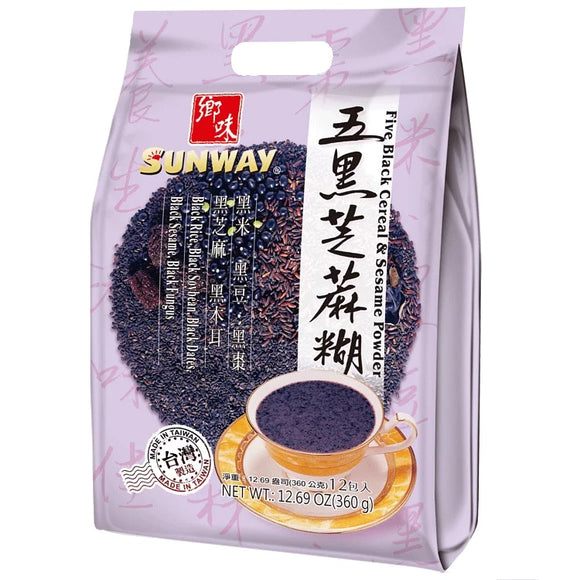 乡味 五黑芝麻糊 SUNWAY Brand Five Black Cereal & Sesame Powder 12.69 oz (360g) 12 Pack