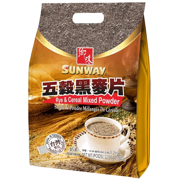 SUNWAY Brand Rye & Cereal Mixed Powder 12.69 oz (360g) 12 Pack  鄉味 五穀黑麥片 12包