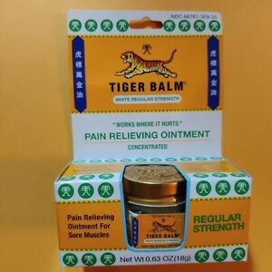 TIGER BALM Brand White Regular Strength, PAIN RELIEVING OINTMENT 0.63 oz (18g)  虎標萬金油 (白)