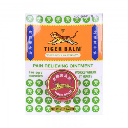 TIGER BALM Brand White Regular Strength, Pain Relieving Ointment (For Sore Muscles) 0.14 oz (4g)  虎標萬金油, 止痛藥膏（用於肌肉酸痛）