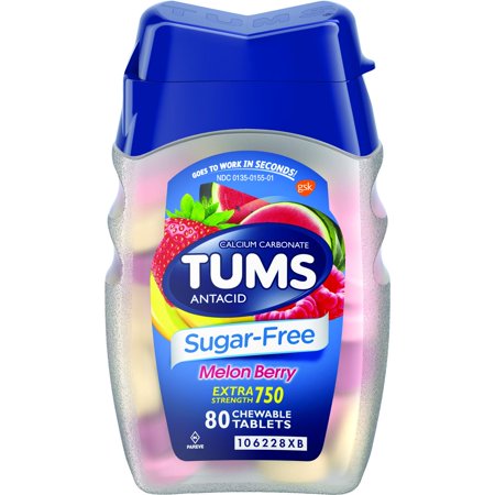 TUMS Brand Extra Strength Antacid, Sugar Free, Melon Berry Chewable Tablet 80ct  抗酸無糖甜瓜漿果咀嚼片