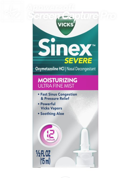 Vicks Sinex Brand Moisturizing Nasal Decongestant, Ultra Fine Mist 0.5 fl oz (15mL)  鼻塞保濕噴霧