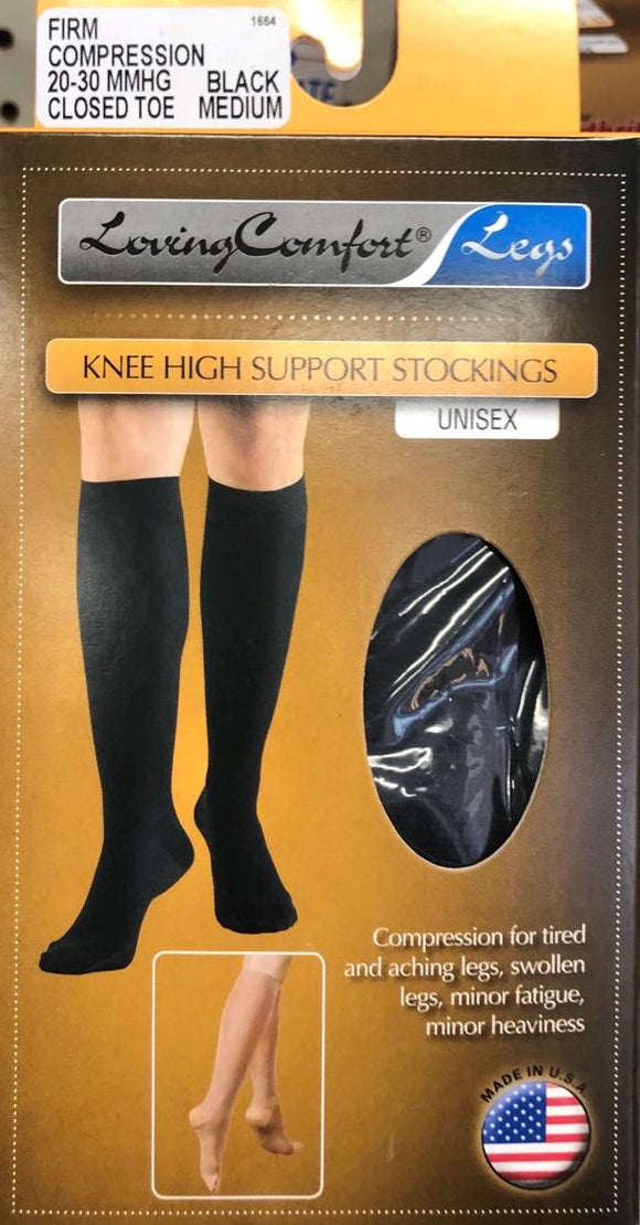 Loving Comfort Knee High Support Firm Compression Stockings 20-30 mmhg M Black 高弹力 中号 弹力袜  黑色