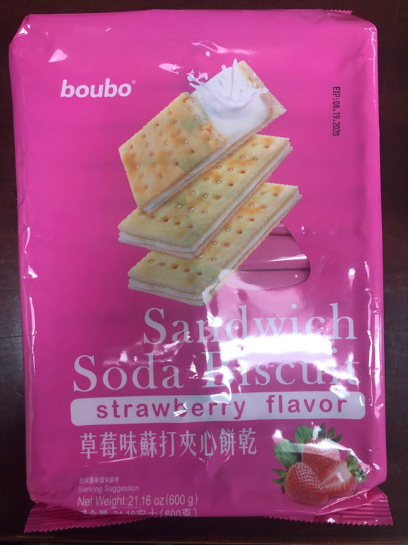 boubo Sandwich Soda Biscuit Strawberry flavor 草莓味苏打夹心饼干 600g
