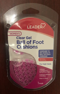 LEADER Brand WOMEN'S CLEAR GEL BALL OF FOOT CUSHIONS 女士高跟鞋水晶鞋垫 1对装