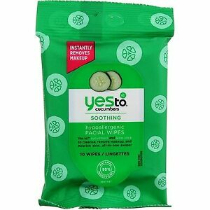Yes To Brand Cucumbers Hypoallergenic Facial Wipes (10 Wipes)  低過敏性面部濕巾, 含黃瓜香味