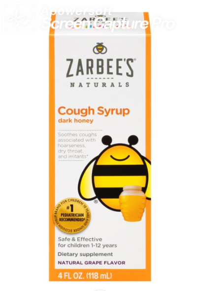 Zarbee's Naturals Brand Children's Cough Syrup with Dark Honey, For Ages 1-12 Yrs, Natural Grape Flavor, 4 fl oz (118mL)  兒童蜂蜜黑糖止咳糖漿，天然葡萄風味