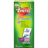 Zyrtec Brand 24 Hour Children's Allergy Syrup, Grape, For 2 Yrs & Older, Dye/Sugar-Free, 1 fl oz (30mL)  無糖过敏糖浆 2岁以上 葡萄味